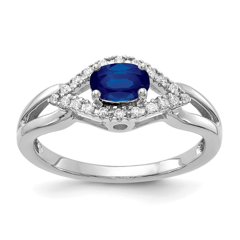 10K White Gold Diamond And Sapphire Ring