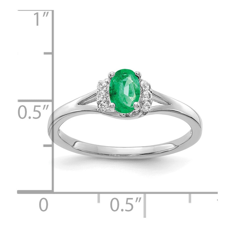 10K White Gold Diamond And Oval Emerald Ring