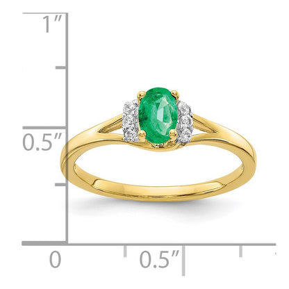 10K Yellow Gold Diamond And Oval Emerald Ring