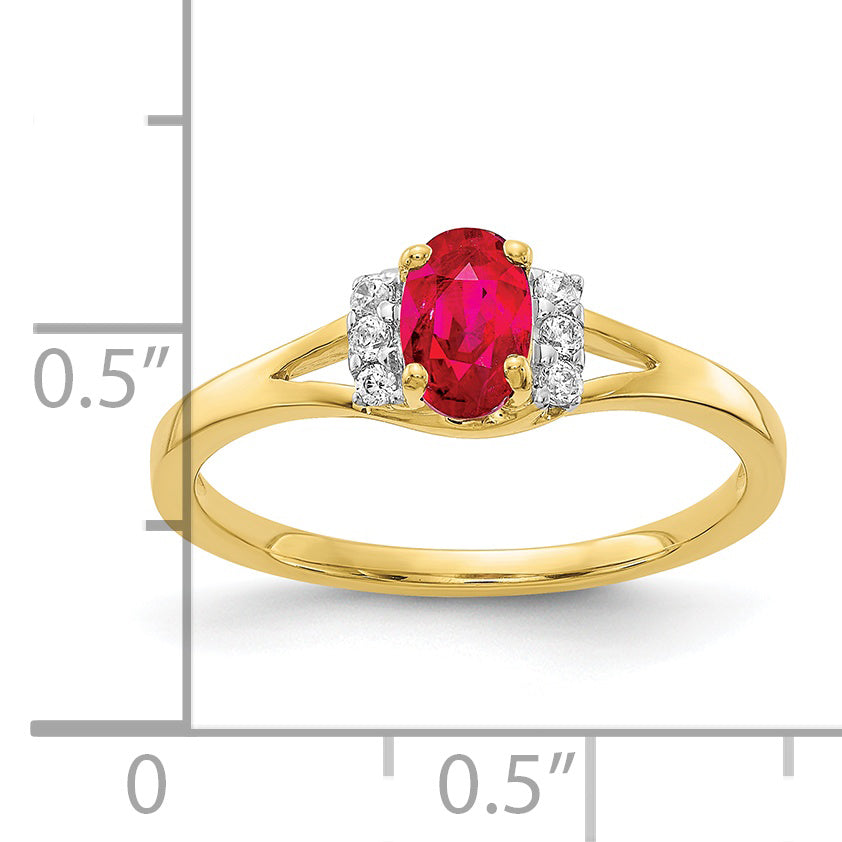 10K Yellow Gold Diamond And Oval Ruby Ring