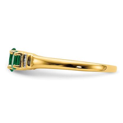 10K Yellow Gold Polished Triple Emerald And Diamond 3-Stone Ring