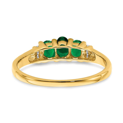 10K Yellow Gold Polished Triple Emerald And Diamond 3-Stone Ring