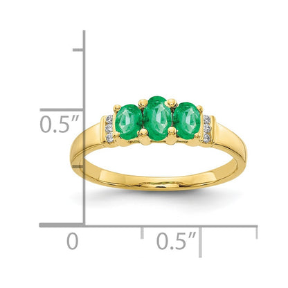 10K Yellow Gold Polished Triple Emerald And Diamond 3-Stone Ring