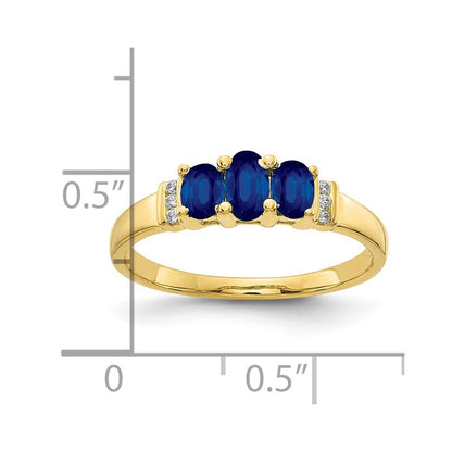 10K Yellow Gold Polished Triple Sapphire And Diamond 3-Stone Ring