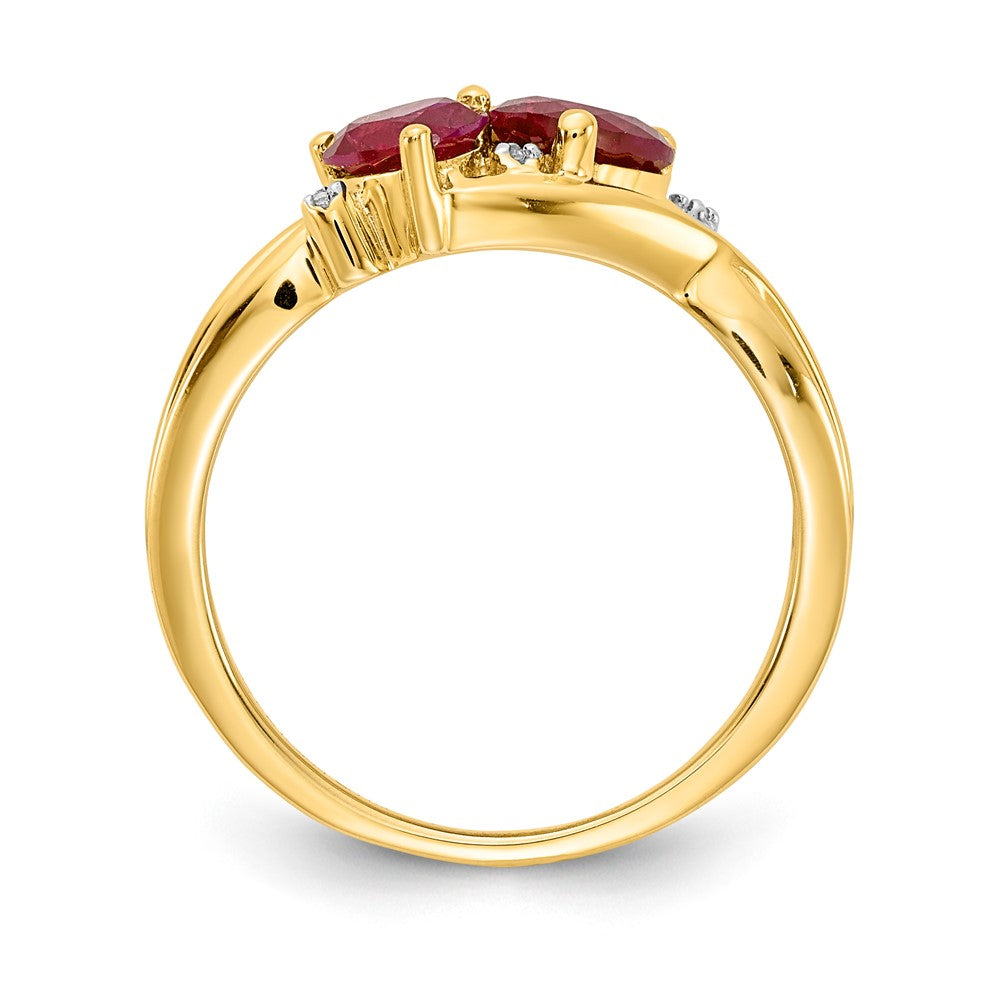 10K Yellow Gold Lab Created Ruby And Diamond Double Heart Ring