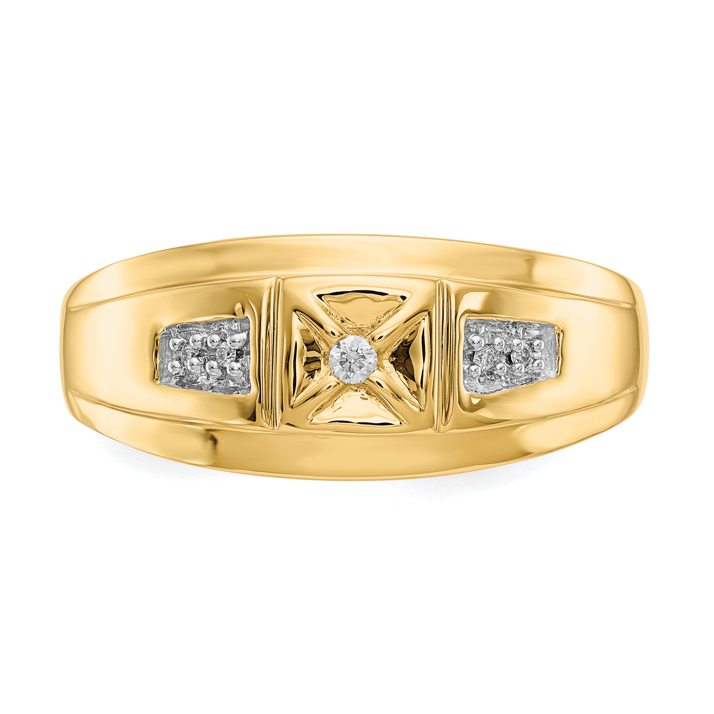 14K Yellow & Rhodium And Diamond Mens Ring