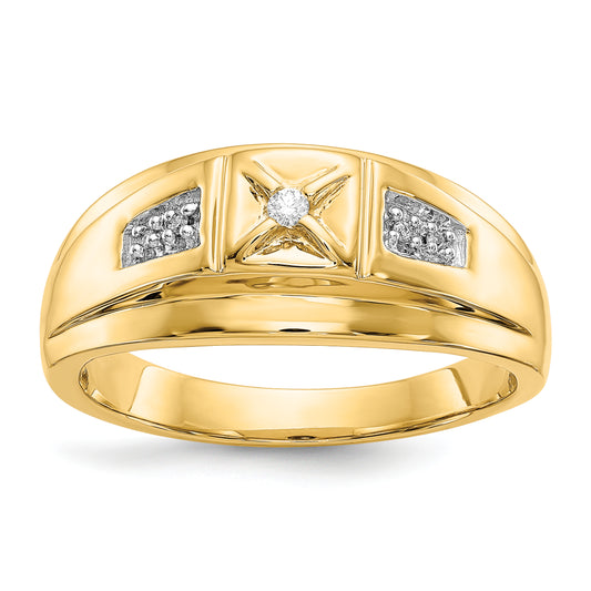 14K Yellow & Rhodium And Diamond Mens Ring