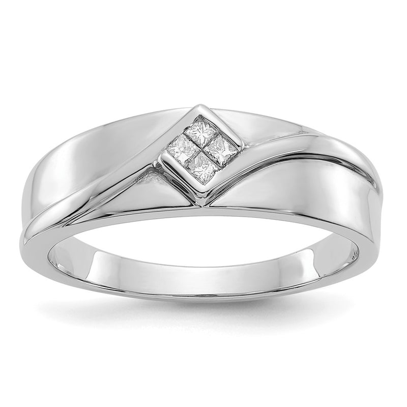 14K White Gold Diamond Mens Ring