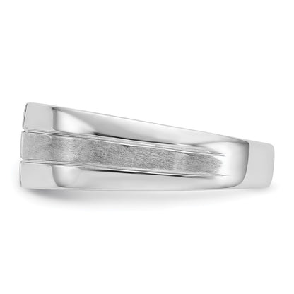14K White Gold Mens Diamond Polished And Satin Ring
