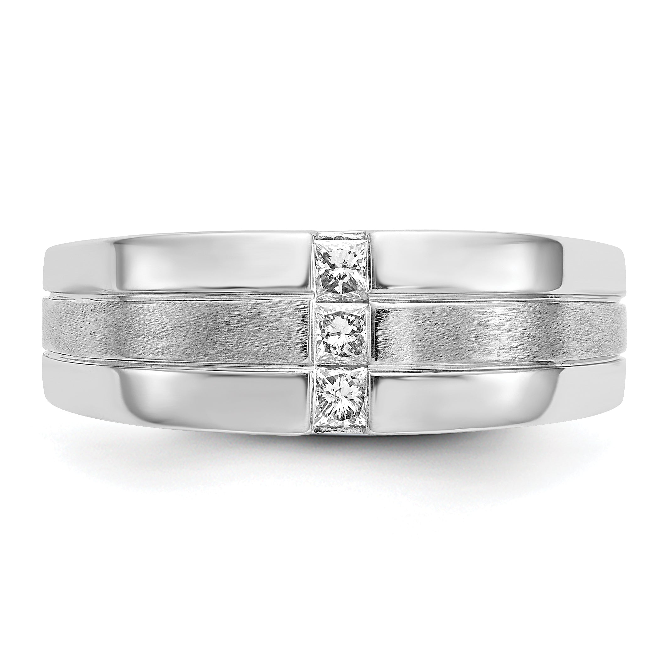 14K White Gold Mens Diamond Polished And Satin Ring