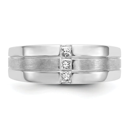 14K White Gold Mens Diamond Polished And Satin Ring