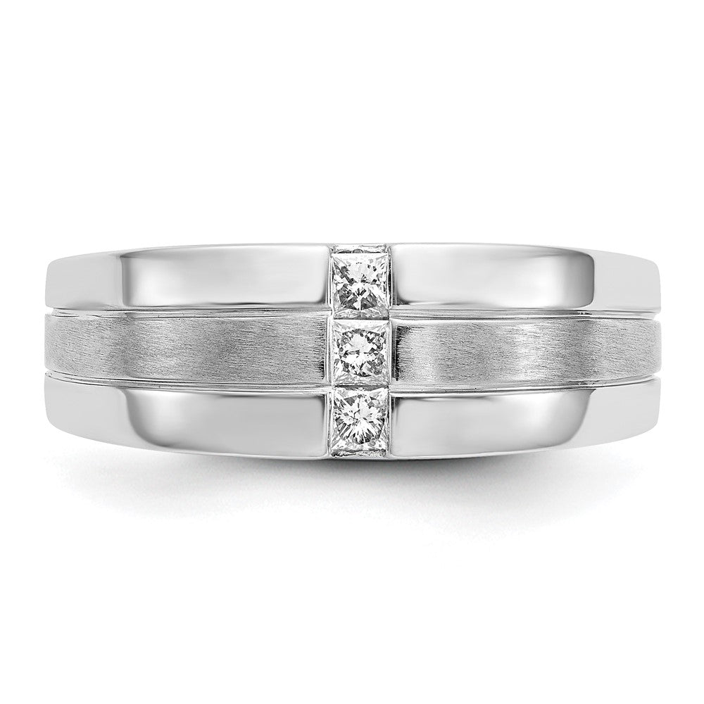 14K White Gold Mens Diamond Polished And Satin Ring