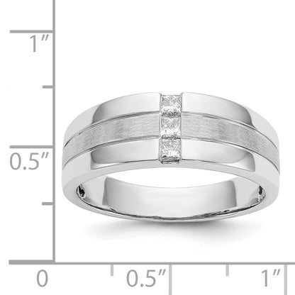 14K White Gold Mens Diamond Polished And Satin Ring