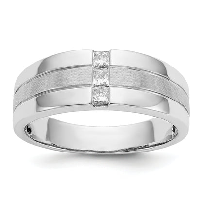 14K White Gold Mens Diamond Polished And Satin Ring