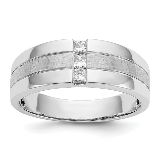 14K White Gold Mens Diamond Polished And Satin Ring