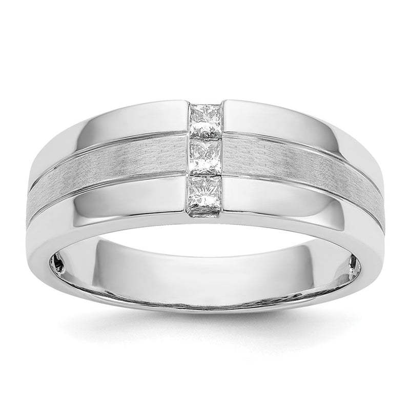 14K White Gold Mens Diamond Polished And Satin Ring