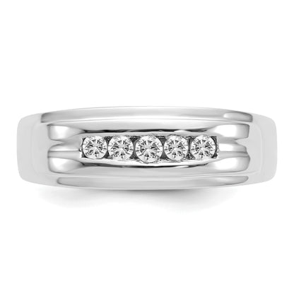 14K White Gold Diamond Mens 5 Stone Ring
