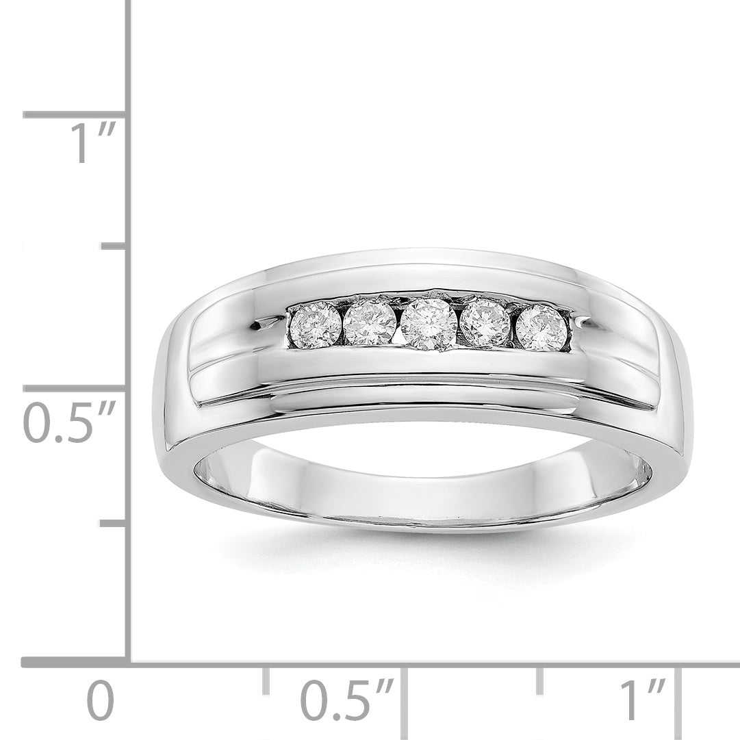 14K White Gold Diamond Mens 5 Stone Ring
