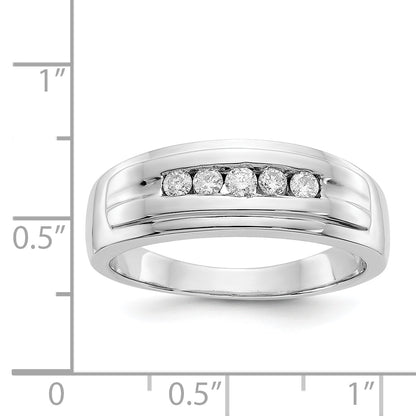 14K White Gold Diamond Mens 5 Stone Ring