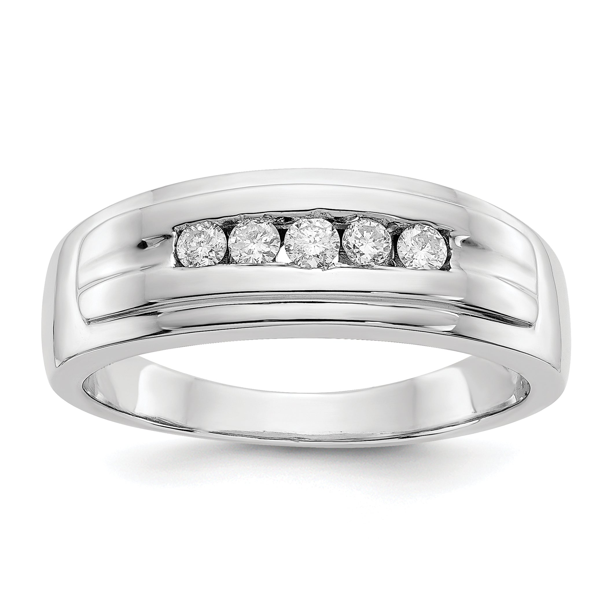 14K White Gold Diamond Mens 5 Stone Ring
