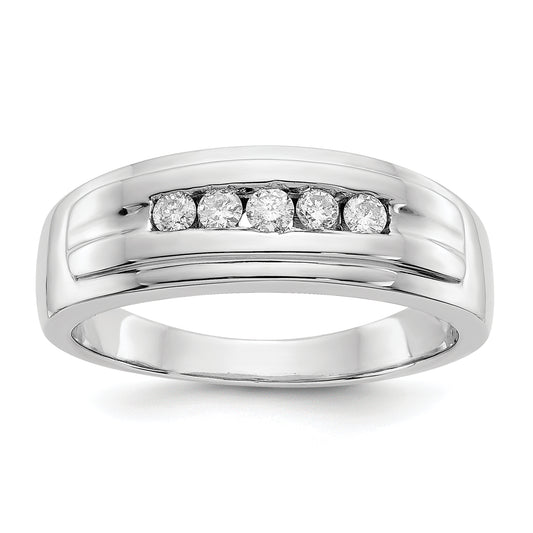 14K White Gold Diamond Mens 5 Stone Ring