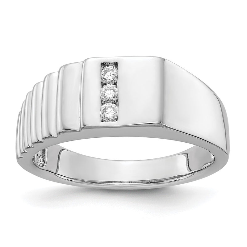 14K White Gold Diamond Mens Ring