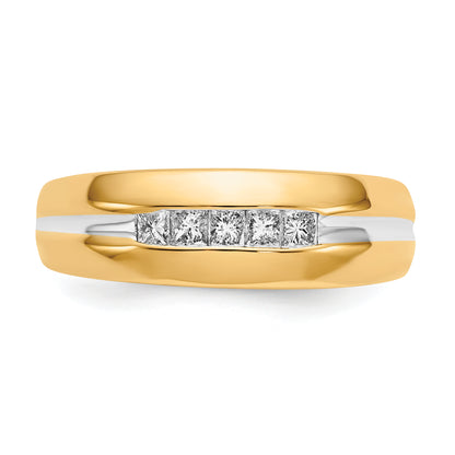 14K Yellow & Rhodium With Diamond Mens Ring