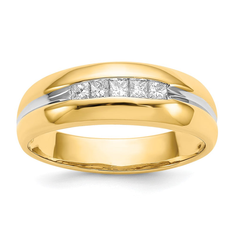 14K Yellow & Rhodium With Diamond Mens Ring