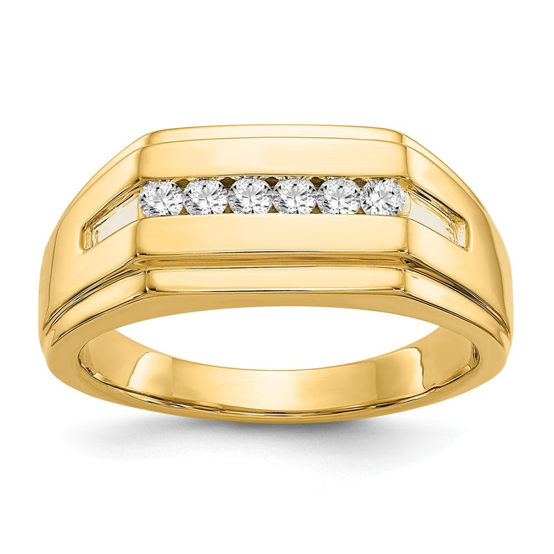 14K Yellow Gold Diamond 6 Stone Mens Ring