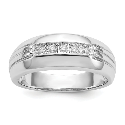 14K White Gold Diamond 5 Stone Mens Ring