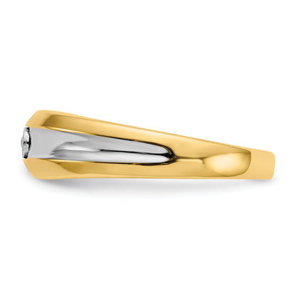 14K Yellow & Rhodium With Diamond Mens Ring