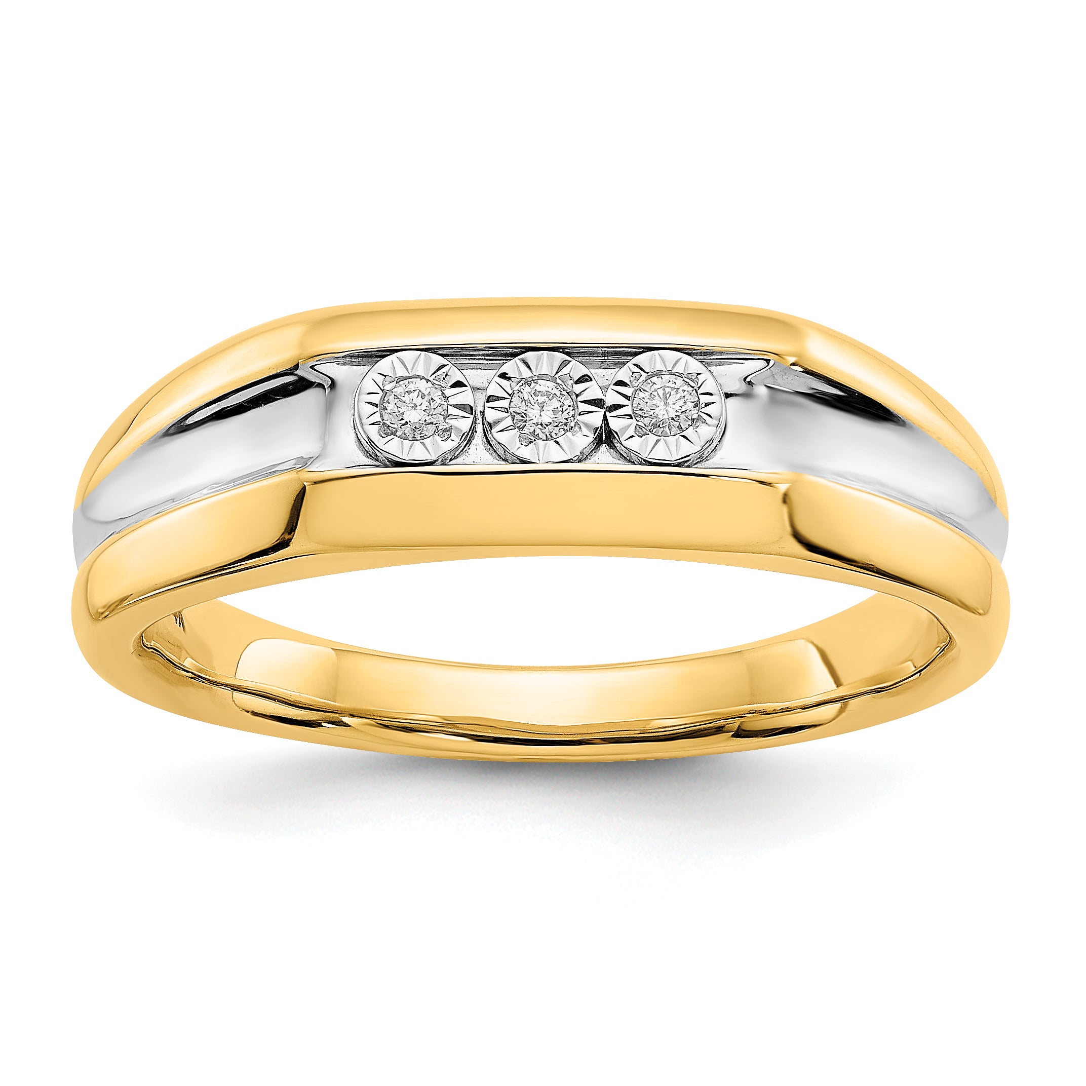 14K Yellow & Rhodium With Diamond Mens Ring