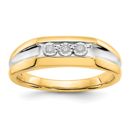 14K Yellow & Rhodium With Diamond Mens Ring