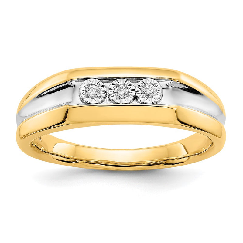 14K Yellow & Rhodium With Diamond Mens Ring