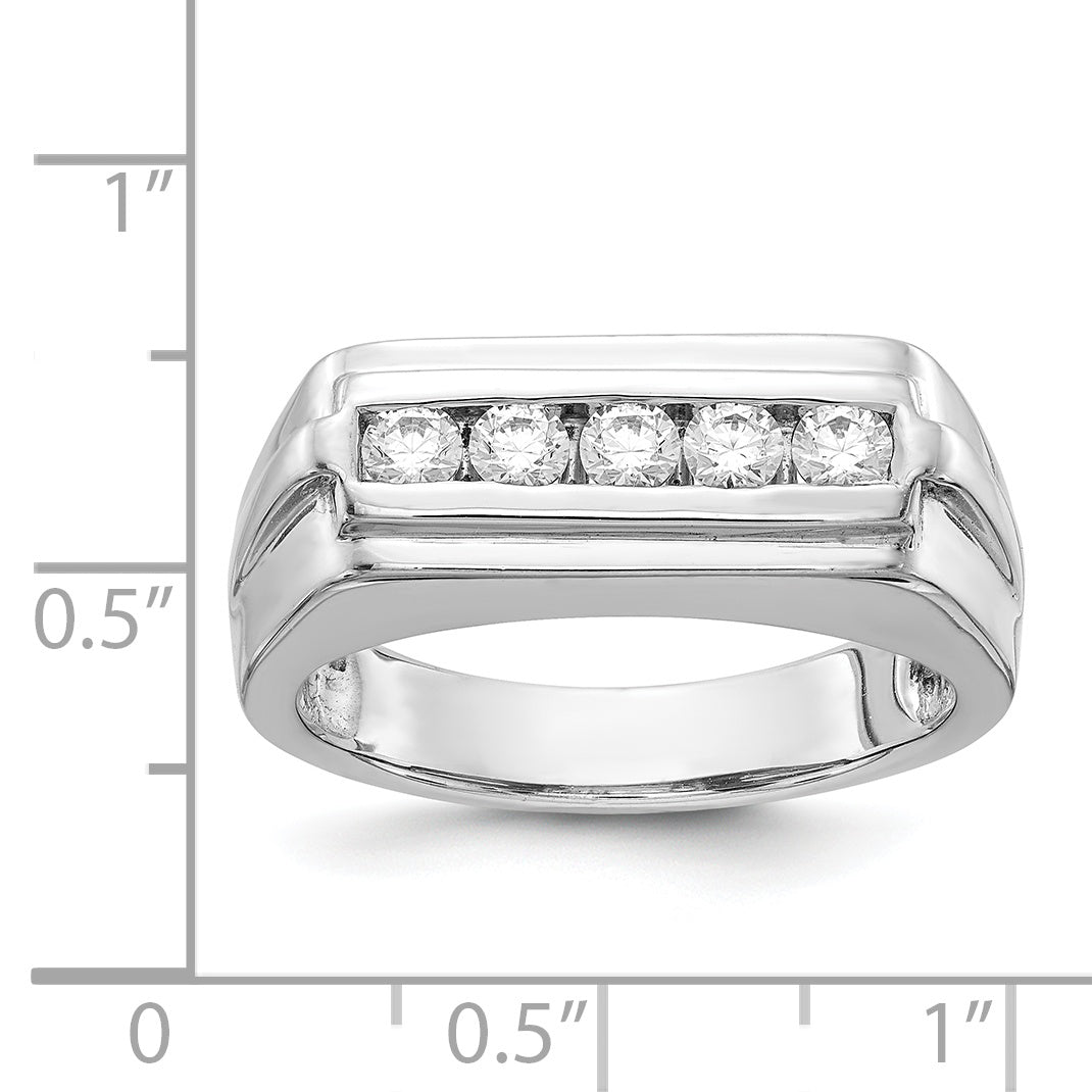14K White Gold Diamond 5 Stone Mens Ring