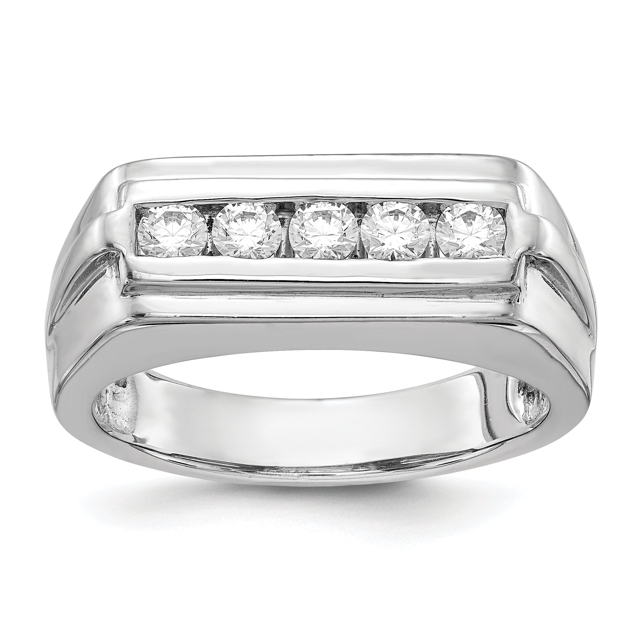 14K White Gold Diamond 5 Stone Mens Ring