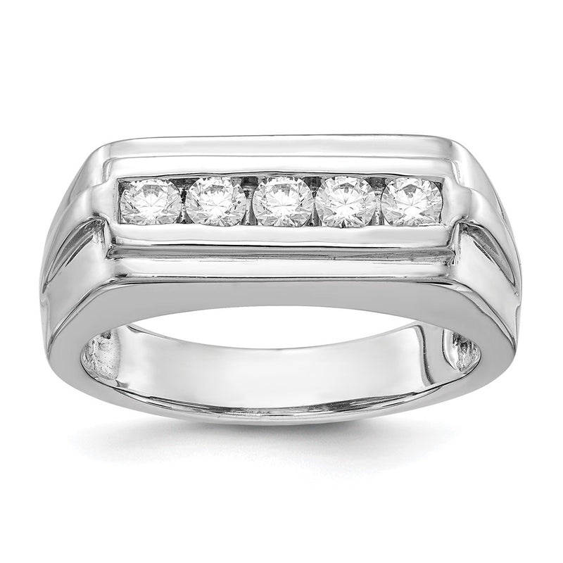 14K White Gold Diamond 5 Stone Mens Ring