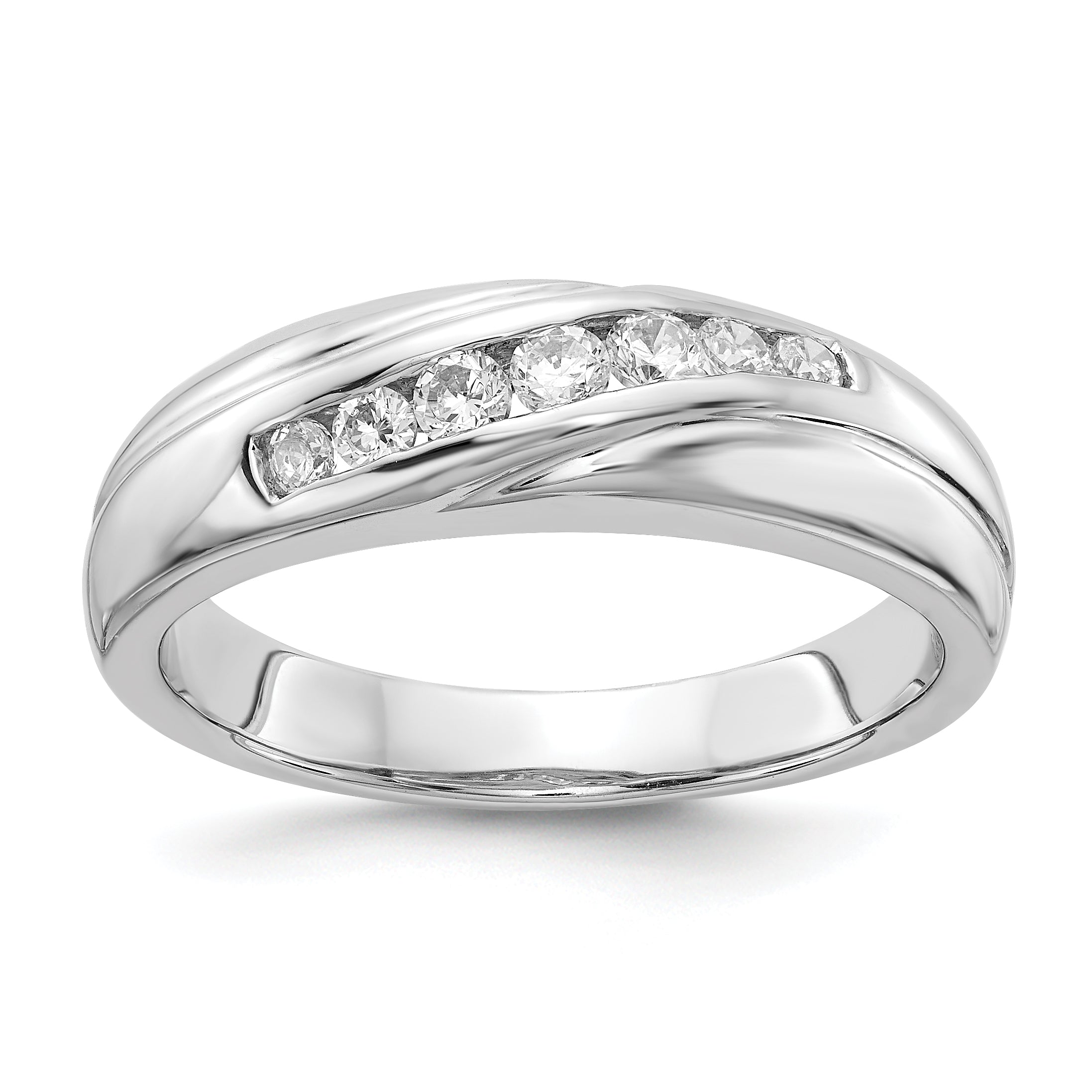 14K White Gold 7 Stone Diamond Mens Ring