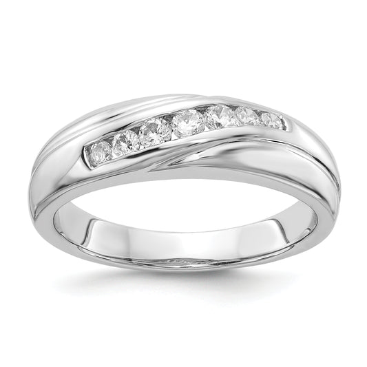 14K White Gold 7 Stone Diamond Mens Ring