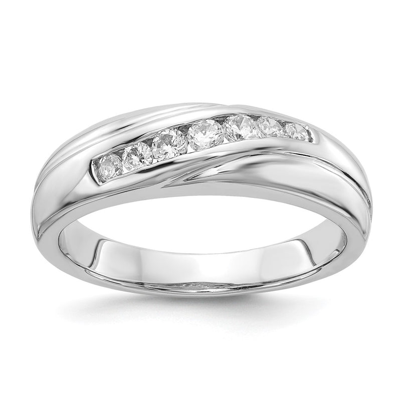 14K White Gold 7 Stone Diamond Mens Ring