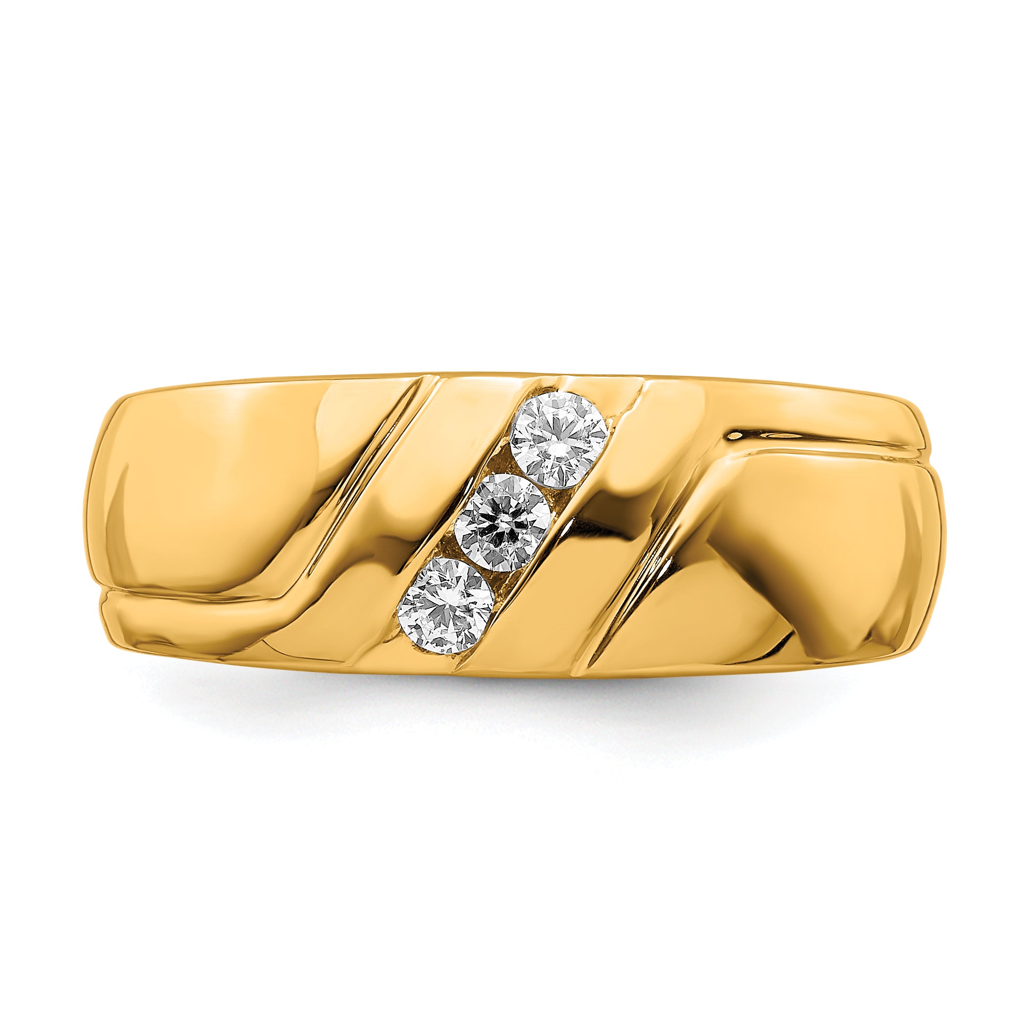 14K Yellow Gold Diamond 3 Stone Mens Ring