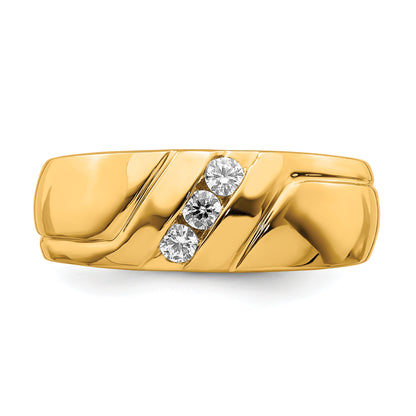 14K Yellow Gold Diamond 3 Stone Mens Ring