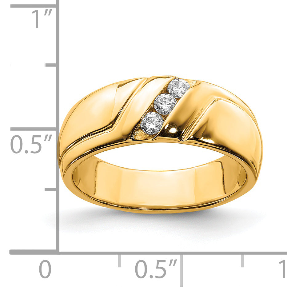 14K Yellow Gold Diamond 3 Stone Mens Ring