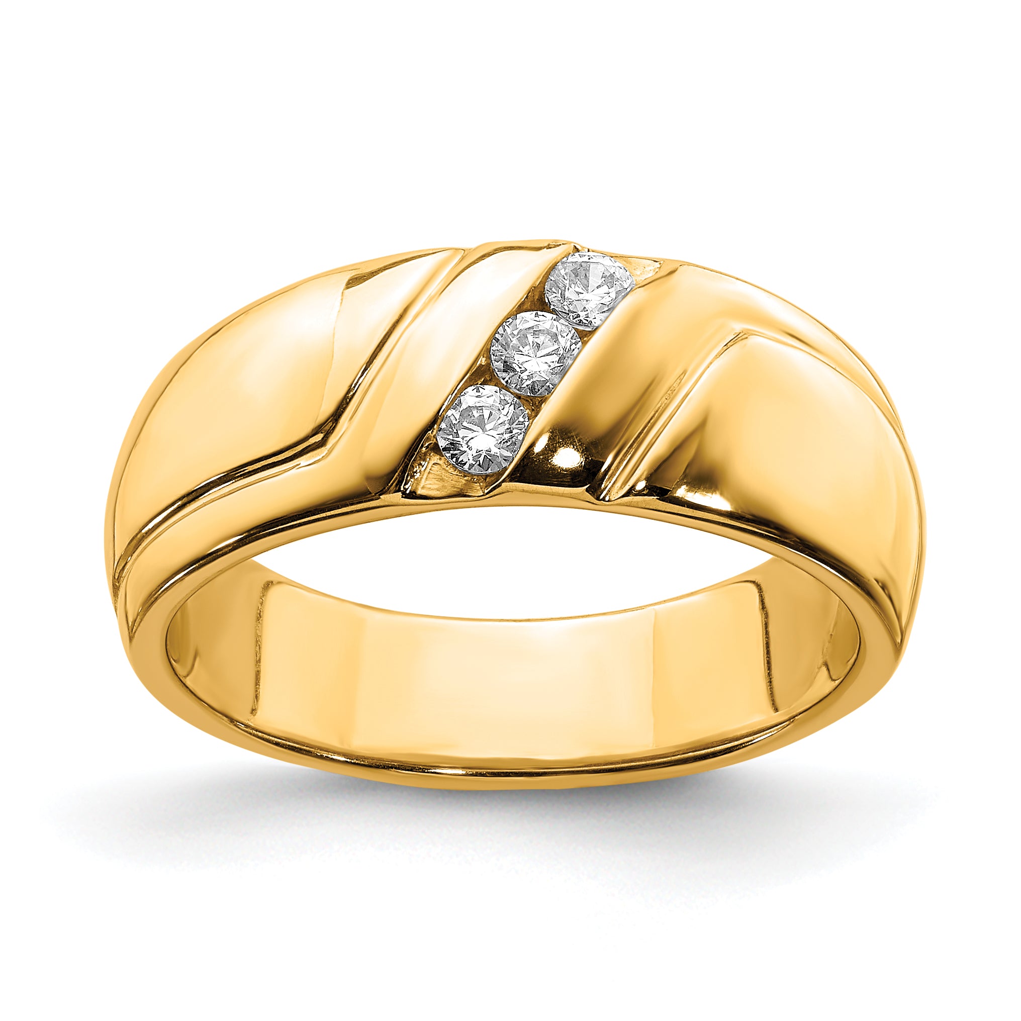 14K Yellow Gold Diamond 3 Stone Mens Ring
