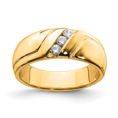 14K Yellow Gold Diamond 3 Stone Mens Ring