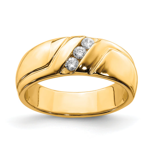 14K Yellow Gold Diamond 3 Stone Mens Ring