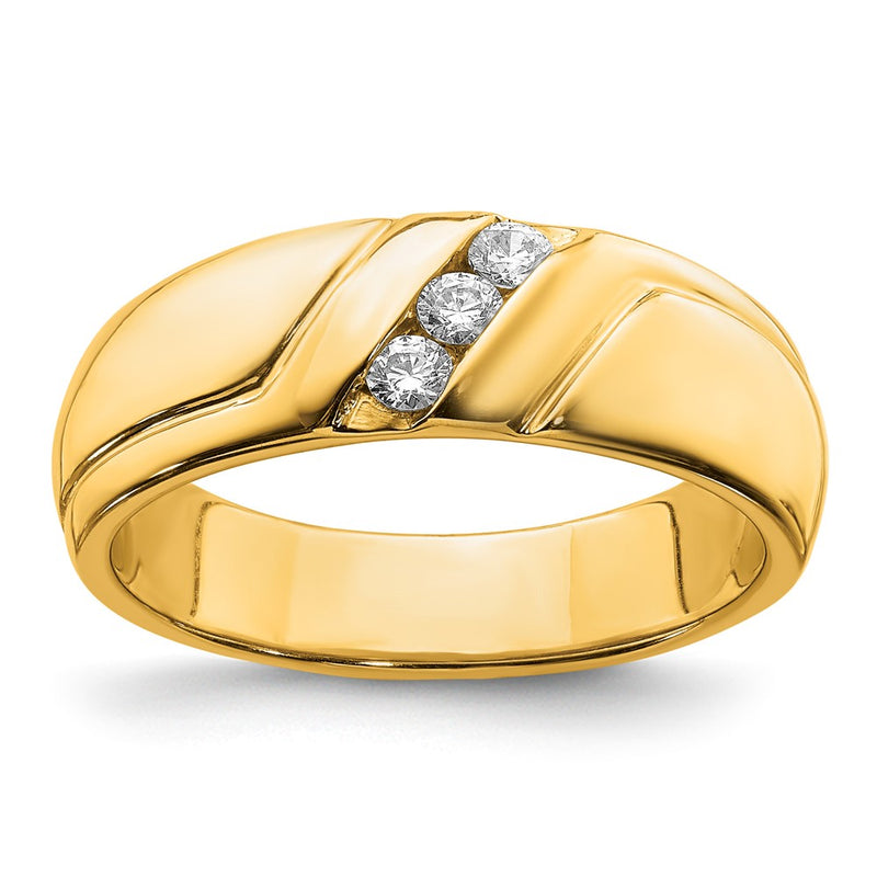 14K Yellow Gold Diamond 3 Stone Mens Ring