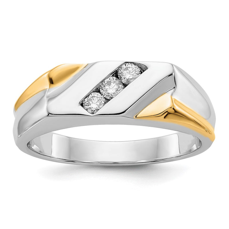 14K Two Tone Gold Diamond Mens Ring