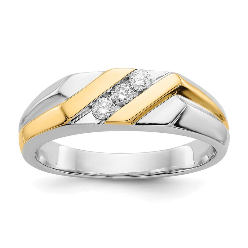 14K Two Tone Gold Diamond Mens Ring