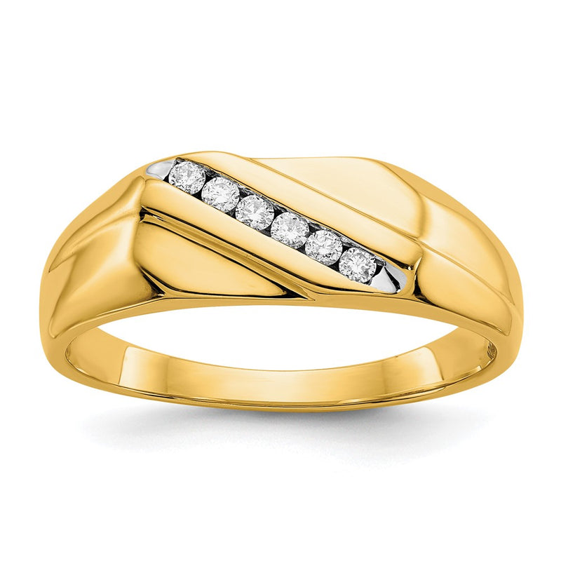 14k Yellow Gold  White 1/8 Ct. Lab Grown Diamond VS/SI+ G+ Six Stone Complete Men's Ring